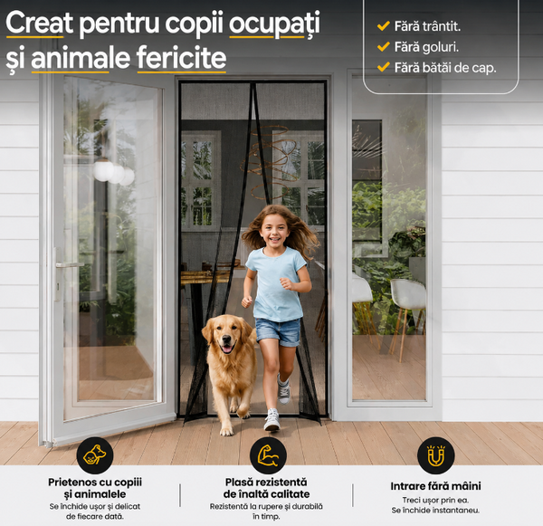 Ușa Anti-Insecte cu Închidere Magnetică